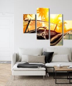 Mehrteiliges Bild Blick Vom Auto Auf Den Retro-Sonnenuntergang