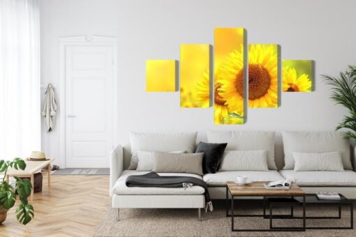Mehrteiliges Bild Blühende Sonnenblumen 3D