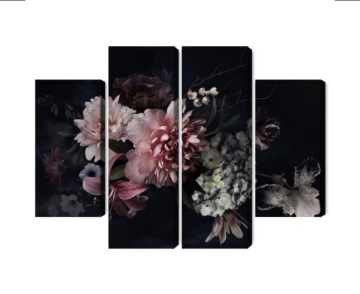 Mehrteiliges Bild Blumen Im Vintage-Stil Auf Dunklem Hintergrund