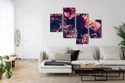 Mehrteiliges Bild Bunte Blumen Im Retro-3D-Stil