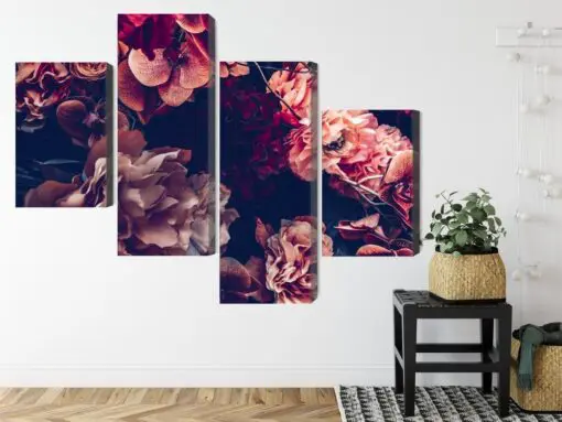 Mehrteiliges Bild Bunte Blumen Im Retro-3D-Stil