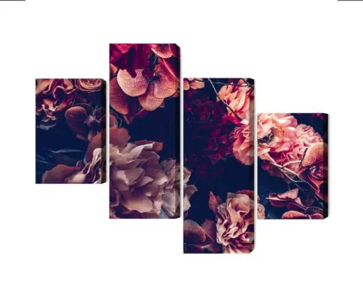 Mehrteiliges Bild Bunte Blumen Im Retro-3D-Stil