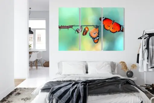 Mehrteiliges Bild Bunte Raupen Und Schmetterlinge Im Makromaßstab