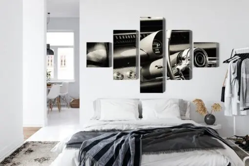 Mehrteiliges Bild Das Armaturenbrett In Einem Oldtimer