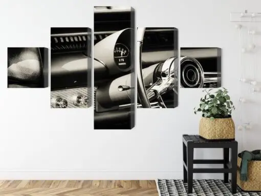 Mehrteiliges Bild Das Armaturenbrett In Einem Oldtimer