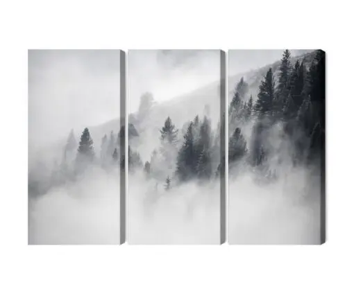 Mehrteiliges Bild Der Wald Ist In Nebel Gehüllt