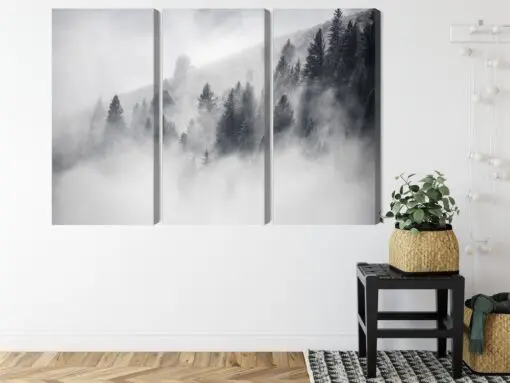 Mehrteiliges Bild Der Wald Ist In Nebel Gehüllt