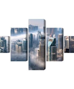 Mehrteiliges Bild Dubai-Stadtpanorama Im Nebel