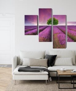 Mehrteiliges Bild Ein Baum Inmitten Eines 3D-Lavendelfeldes