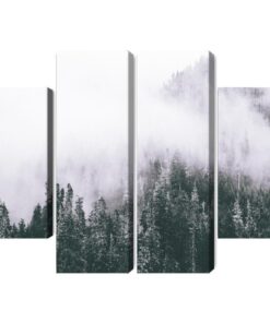 Mehrteiliges Bild Ein Nebelverhangener Wald