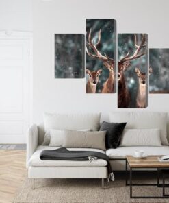 Mehrteiliges Bild Ein Reh Und Zwei Rehe Im Wald