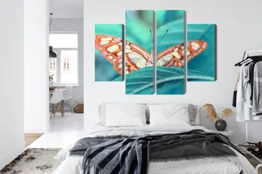 Mehrteiliges Bild Ein Schmetterling Auf Einem Blatt Im Makromaßstab