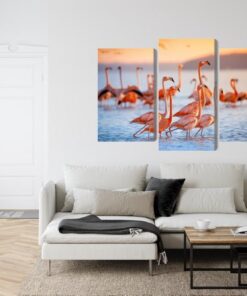 Mehrteiliges Bild Ein Schwarm Flamingos Am Wasser
