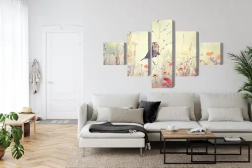 Mehrteiliges Bild Ein Vogel Unter Wilden Blumen