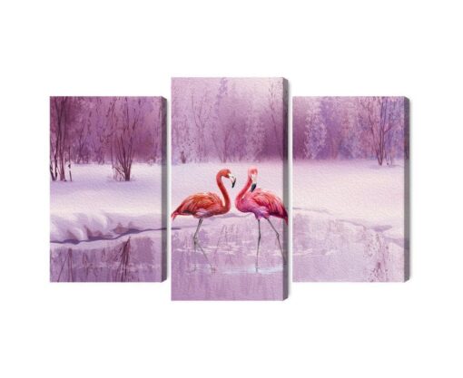 Mehrteiliges Bild Flamingos Vor Einer Lila Landschaft