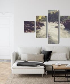 Mehrteiliges Bild Gebirgsfluss Im Wald