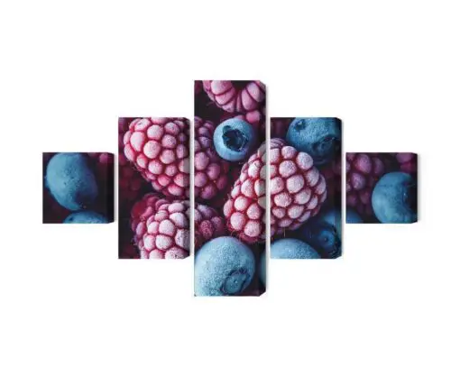 Mehrteiliges Bild Gefrorene Heidelbeeren Und Himbeeren