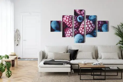 Mehrteiliges Bild Gefrorene Heidelbeeren Und Himbeeren