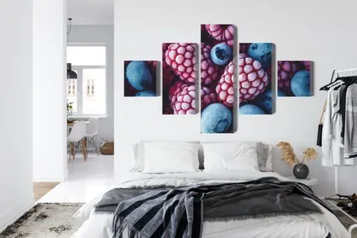 Mehrteiliges Bild Gefrorene Heidelbeeren Und Himbeeren