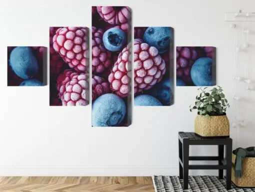 Mehrteiliges Bild Gefrorene Heidelbeeren Und Himbeeren