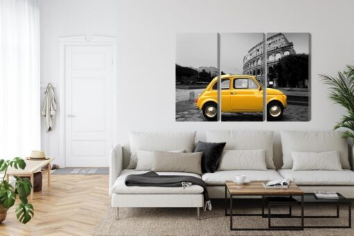 Mehrteiliges Bild Gelbes Retro-Auto Auf Dem Hintergrund Des Kolosseums
