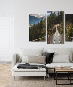 Mehrteiliges Bild Hängebrücke In Einem 3D-Gebirgswald