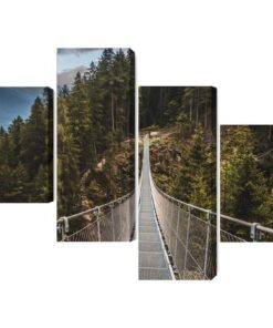 Mehrteiliges Bild Hängebrücke In Einem 3D-Gebirgswald