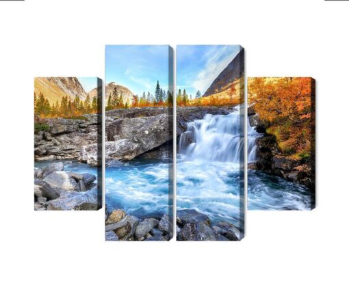 Mehrteiliges Bild Herbstlandschaft Mit Wasserfall