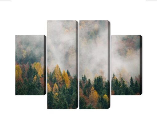 Mehrteiliges Bild Herbstwald Im Nebel 3D