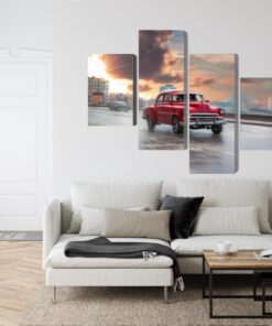 Mehrteiliges Bild Historisches Auto Auf Der Straße