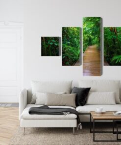 Mehrteiliges Bild Holzbrücke In Einem Tropischen Wald 3D
