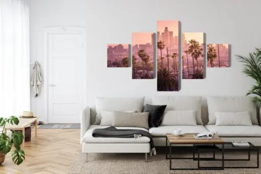 Mehrteiliges Bild Innenstadt Von Los Angeles Bei Sonnenuntergang