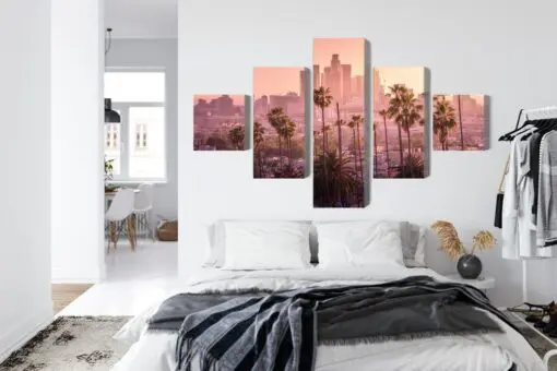 Mehrteiliges Bild Innenstadt Von Los Angeles Bei Sonnenuntergang
