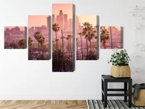 Mehrteiliges Bild Innenstadt Von Los Angeles Bei Sonnenuntergang