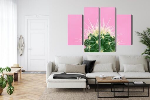 Mehrteiliges Bild Kaktus Auf Einem Rosa Hintergrund