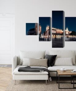 Mehrteiliges Bild Krakauer Tuchhallen Und Marienturm Bei Nacht
