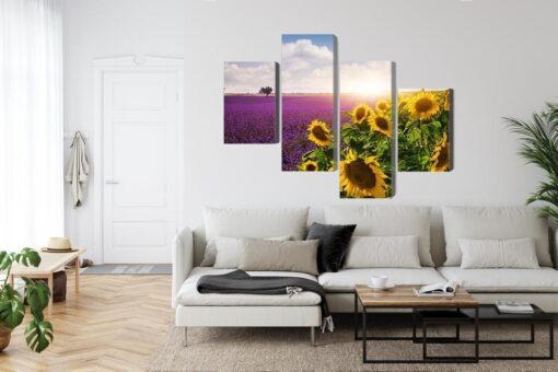 Mehrteiliges Bild Lavendel- Und Sonnenblumenfelder 3D