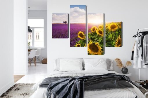 Mehrteiliges Bild Lavendel- Und Sonnenblumenfelder 3D