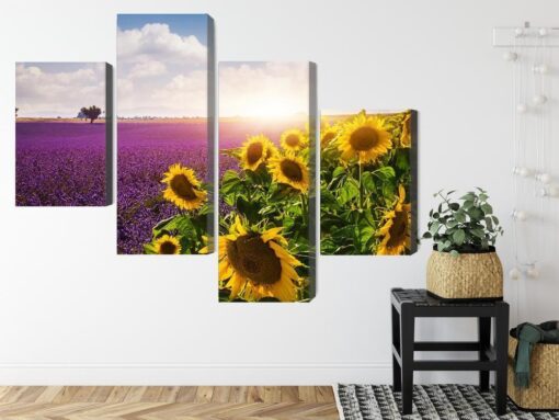 Mehrteiliges Bild Lavendel- Und Sonnenblumenfelder 3D