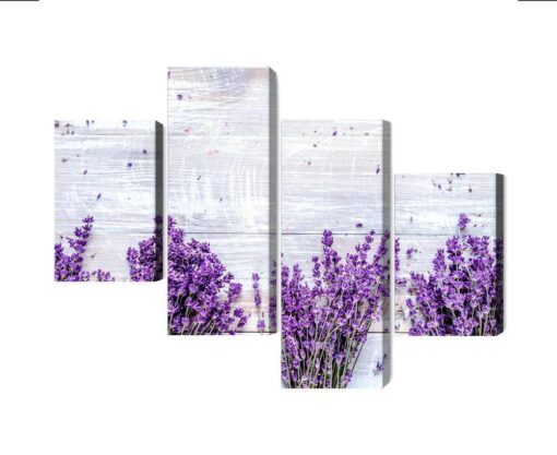 Mehrteiliges Bild Lavendelblüten Auf Einem Rustikalen Holzbretthintergrund