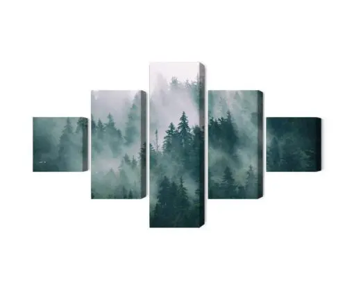 Mehrteiliges Bild Nebel Im Grünen Wald
