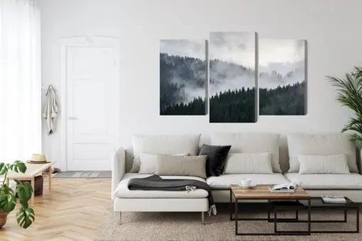 Mehrteiliges Bild Nebelhafte 3D-Waldlandschaft
