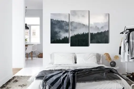 Mehrteiliges Bild Nebelhafte 3D-Waldlandschaft