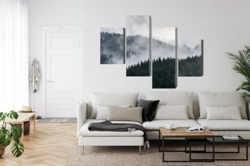 Mehrteiliges Bild Nebelhafte 3D-Waldlandschaft