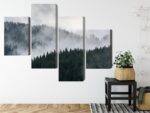 Mehrteiliges Bild Nebelhafte 3D-Waldlandschaft