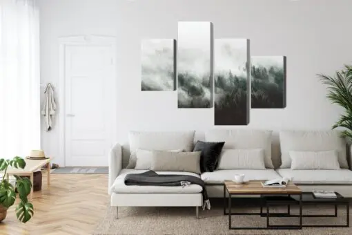 Mehrteiliges Bild Nebelhafte Waldlandschaft 3D