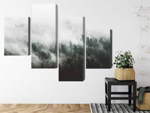 Mehrteiliges Bild Nebelhafte Waldlandschaft 3D