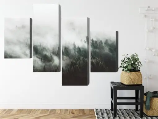 Mehrteiliges Bild Nebelhafte Waldlandschaft 3D