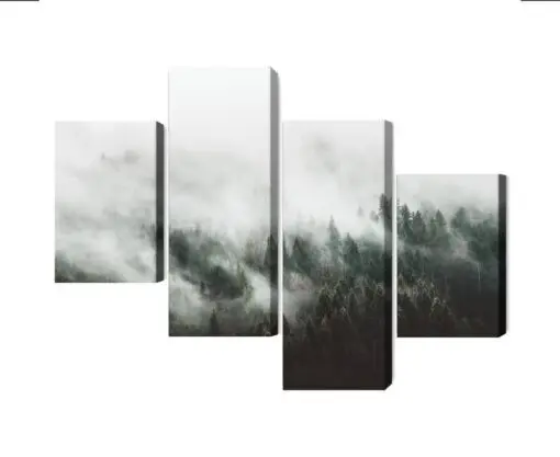 Mehrteiliges Bild Nebelhafte Waldlandschaft 3D