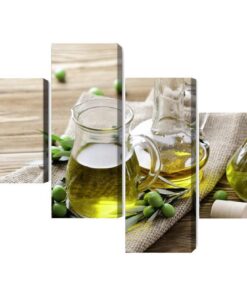 Mehrteiliges Bild Olivenöl Mit Grünen Oliven